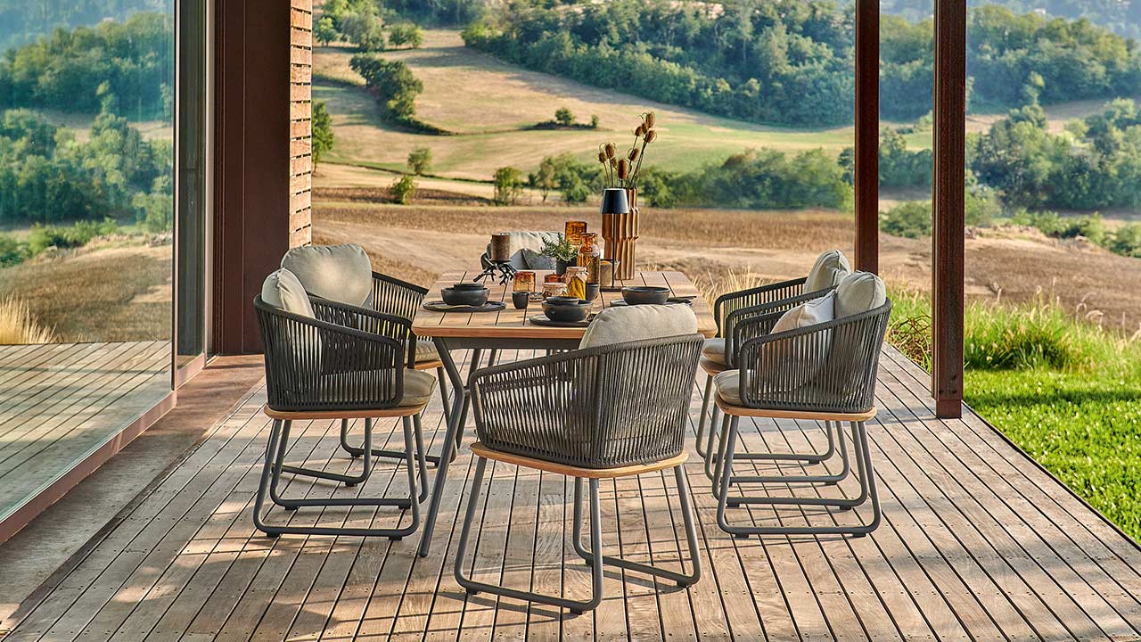Huber Mein Lebensgefühl Garten Terrasse Balkon Möbel Tische Weishaeupl Denia Dining Sessel und Tisch